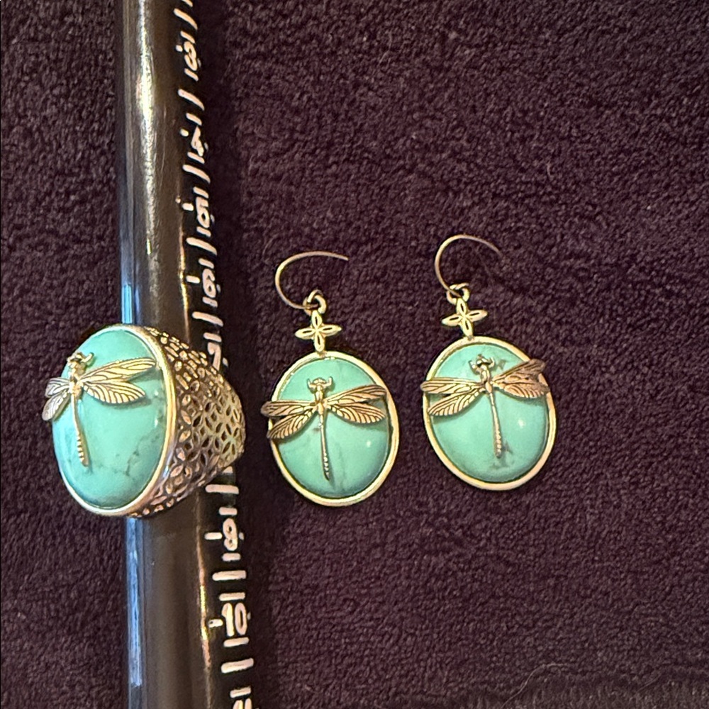 Dragonfly Turquoise Statement Ring & Earring Set - image 2